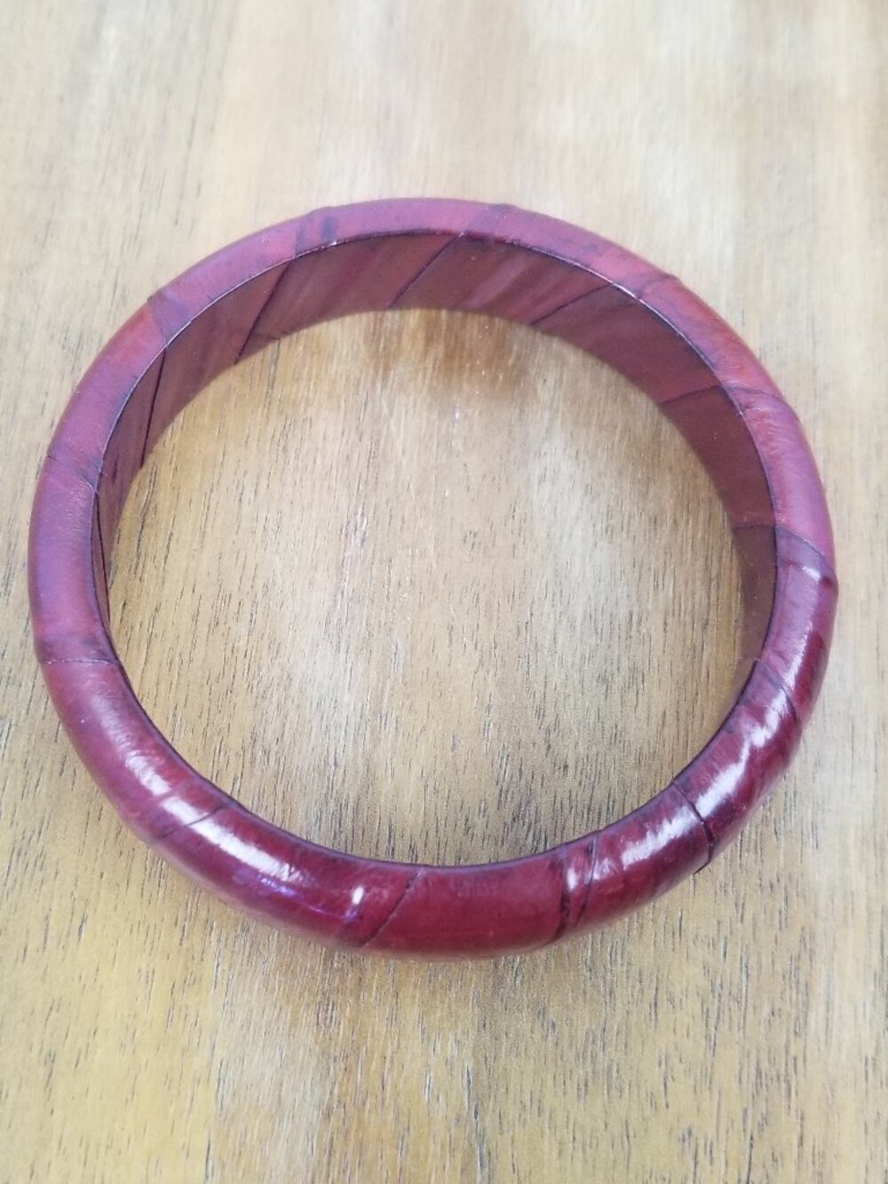 Eel Skin Leather Wrapped Bangle Bracelet Vintage Oxblood Red